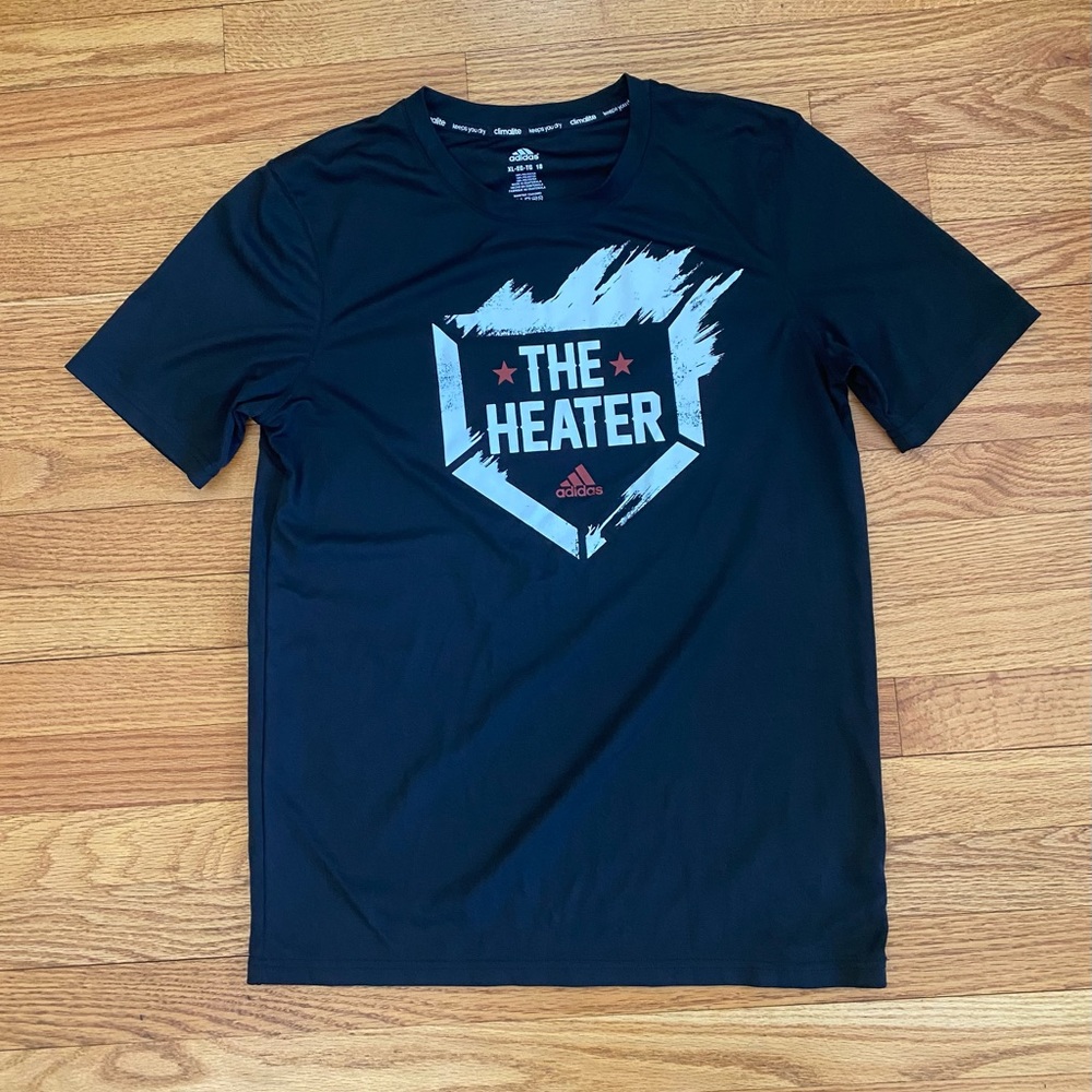 Adidas Tshirt Big Boys Youth XL (18) Black “The Heater” Tee Climalite Shirt - Picture 1 of 4